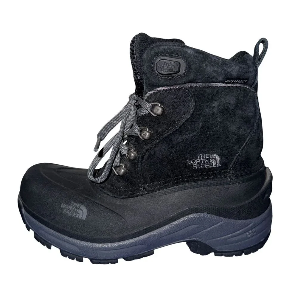 The North Face Heat Seeker Winter Snow Boots Boys 3 Black Leather Waterproof